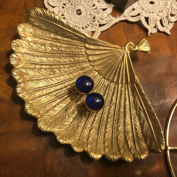 Vintage SWANK Blue Glass Cufflinks - Picture 4 of 7